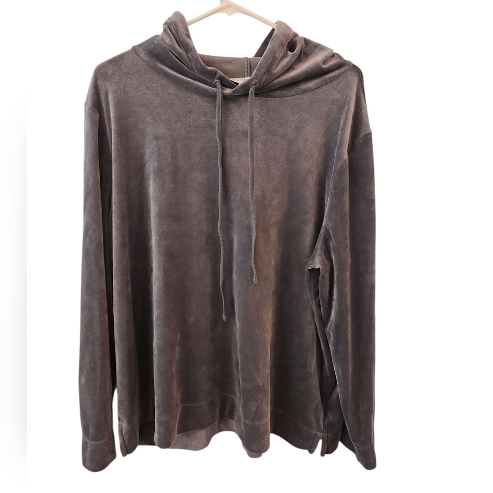 LOFT GREY VELVET/ VELOUR HOODIE PULL-OVER. SIZE X-LARGE.